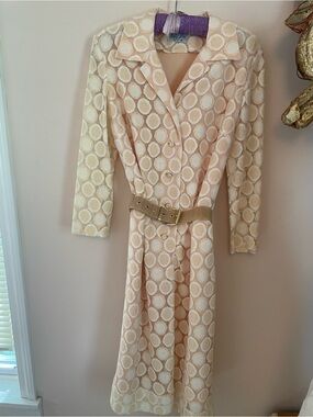 Nelly Don Peachy Cream Circle Lace Coat Dress 1960s Palm Beach Size 10